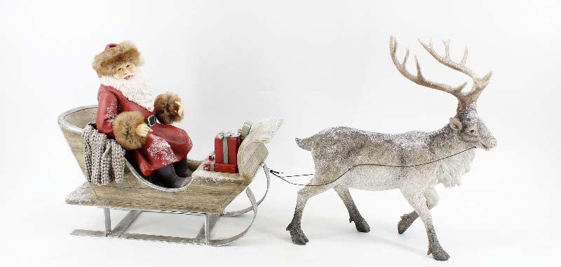XM12549 RESIN SANTA/SLEIGH/REINDEER L12x13.5"H