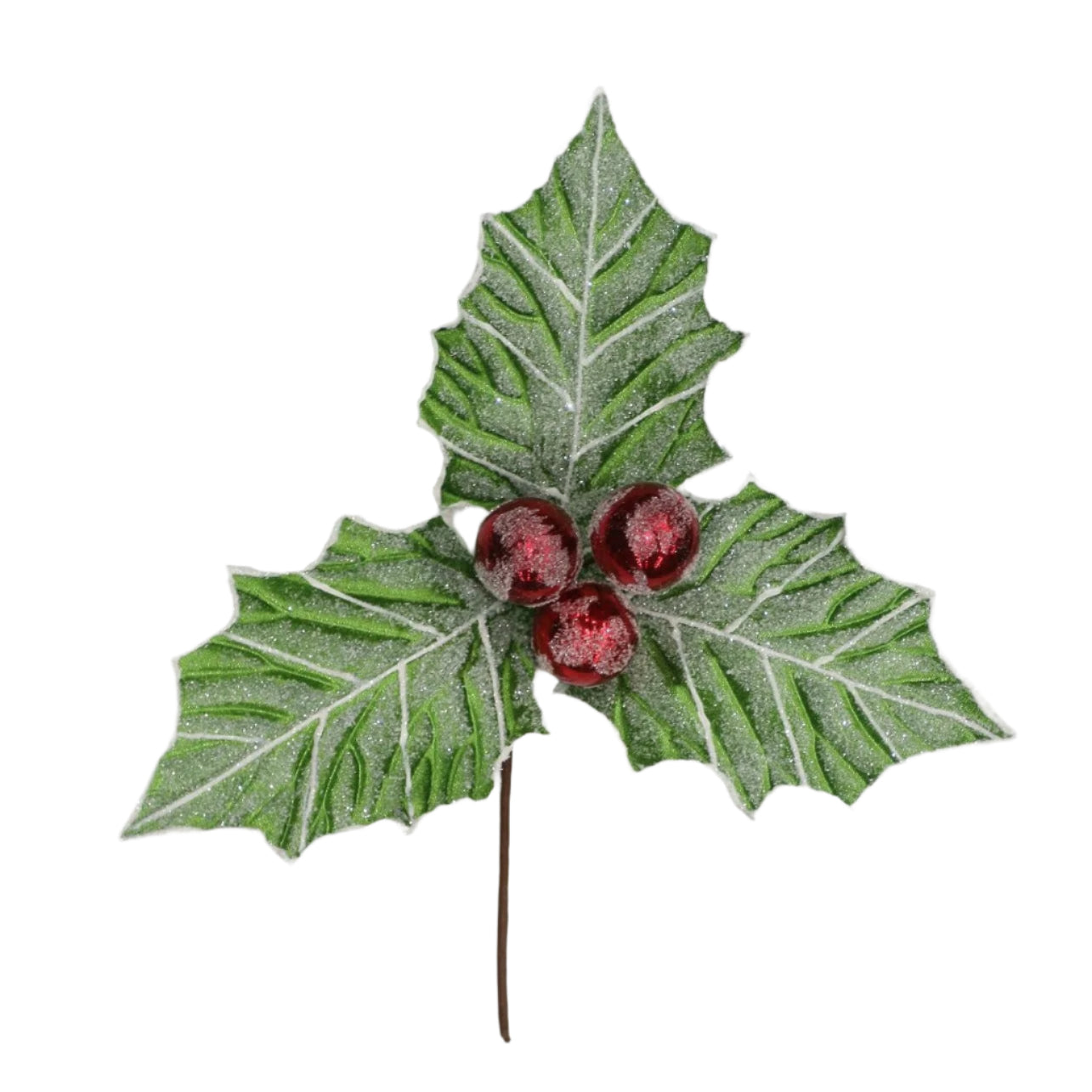 XM13571 SNOWY POINSETTIA LVS/ORN PICK,12"