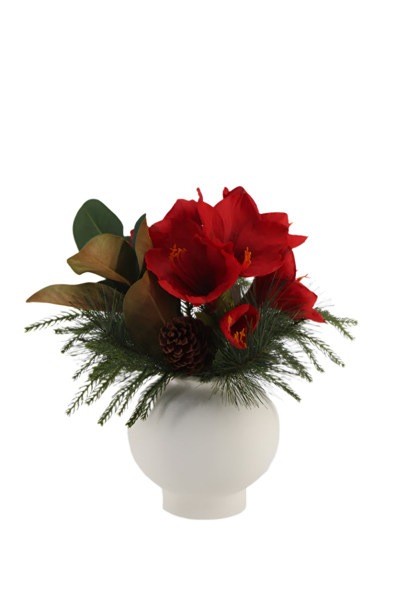 XM14125 MIXED AMARYLLIS/PINE/MAGNOLIA LVS IN CERAMIC 17.5"