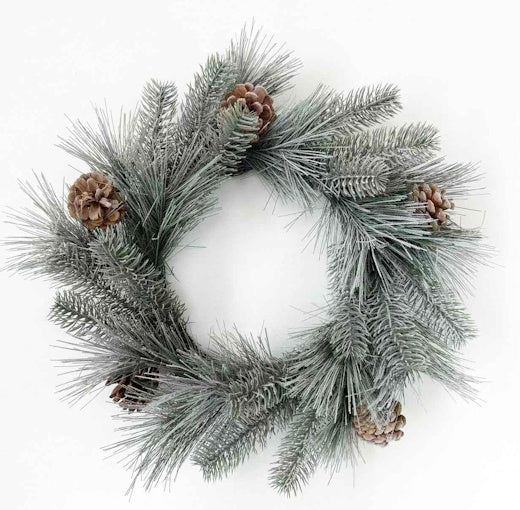 XM14563 FROSTED MIXED PINE/PINECONE WREATH,18"