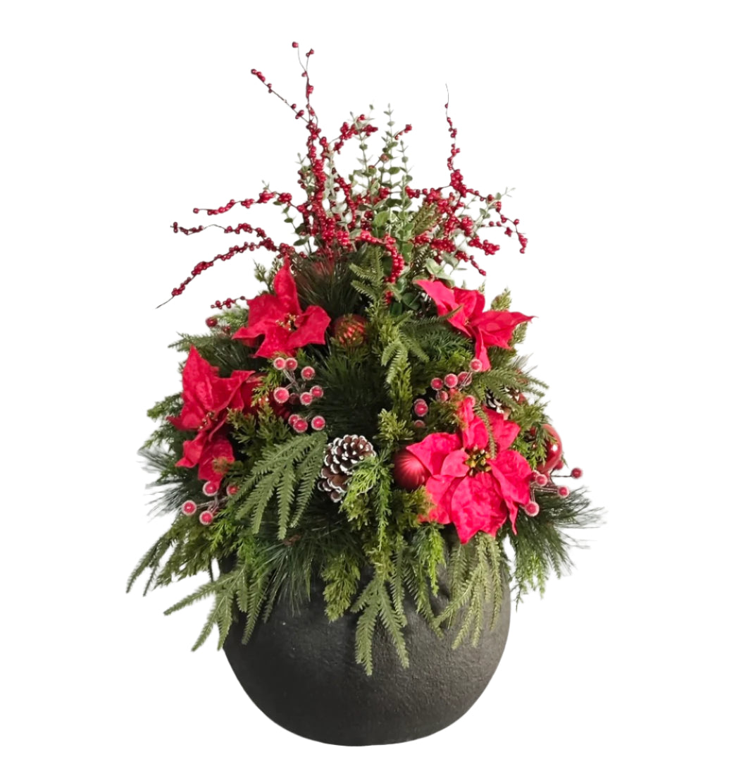 XM30107 POTTED MIXED PINE/RD BERRY/POINSETTIA/ORN 32"