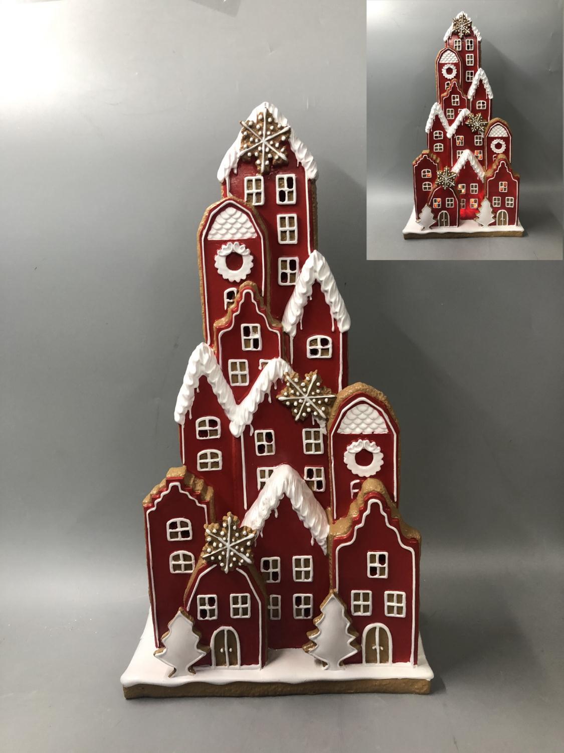 XR13089 RESIN LEDGINGERBREAD VILLAGE,18.5"