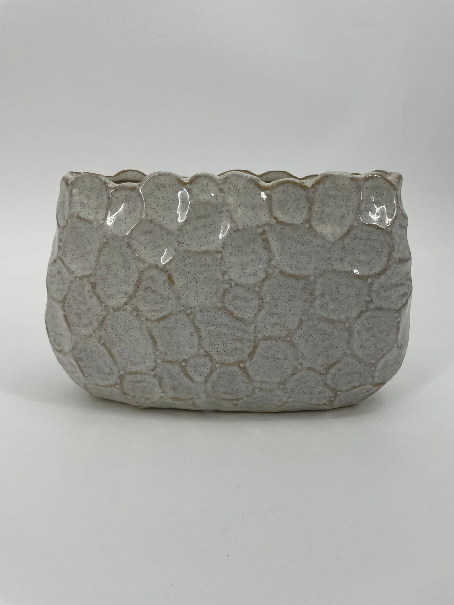 CB4023 CERAMIC LOW OVAL POT   D8.5x3.75x5.5"H