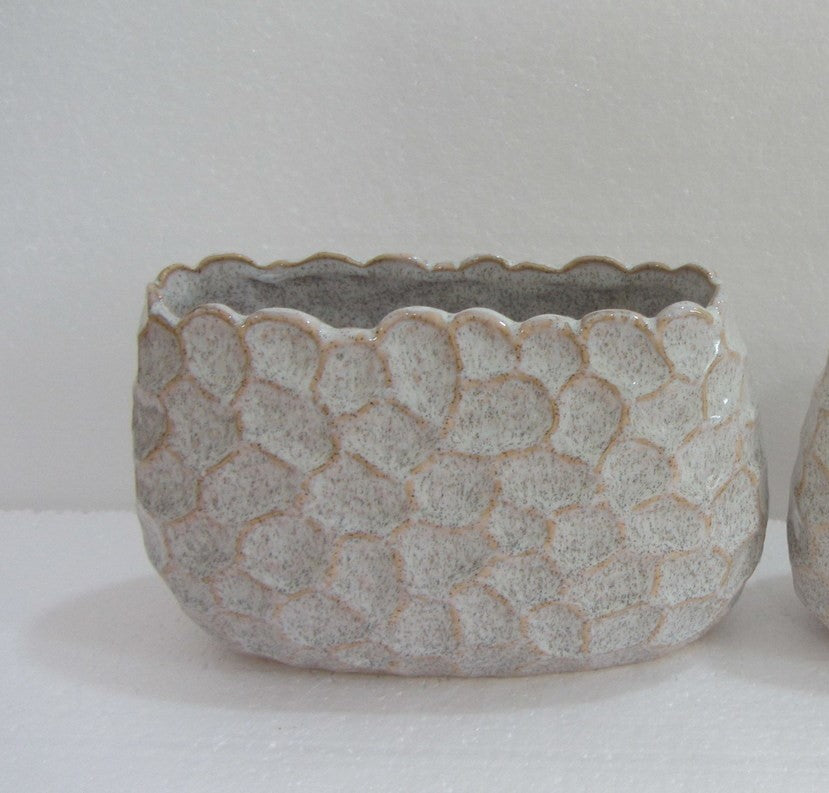 CB4024 CERAMIC LOW OVAL POT   D9.5x4.5x6.5"H