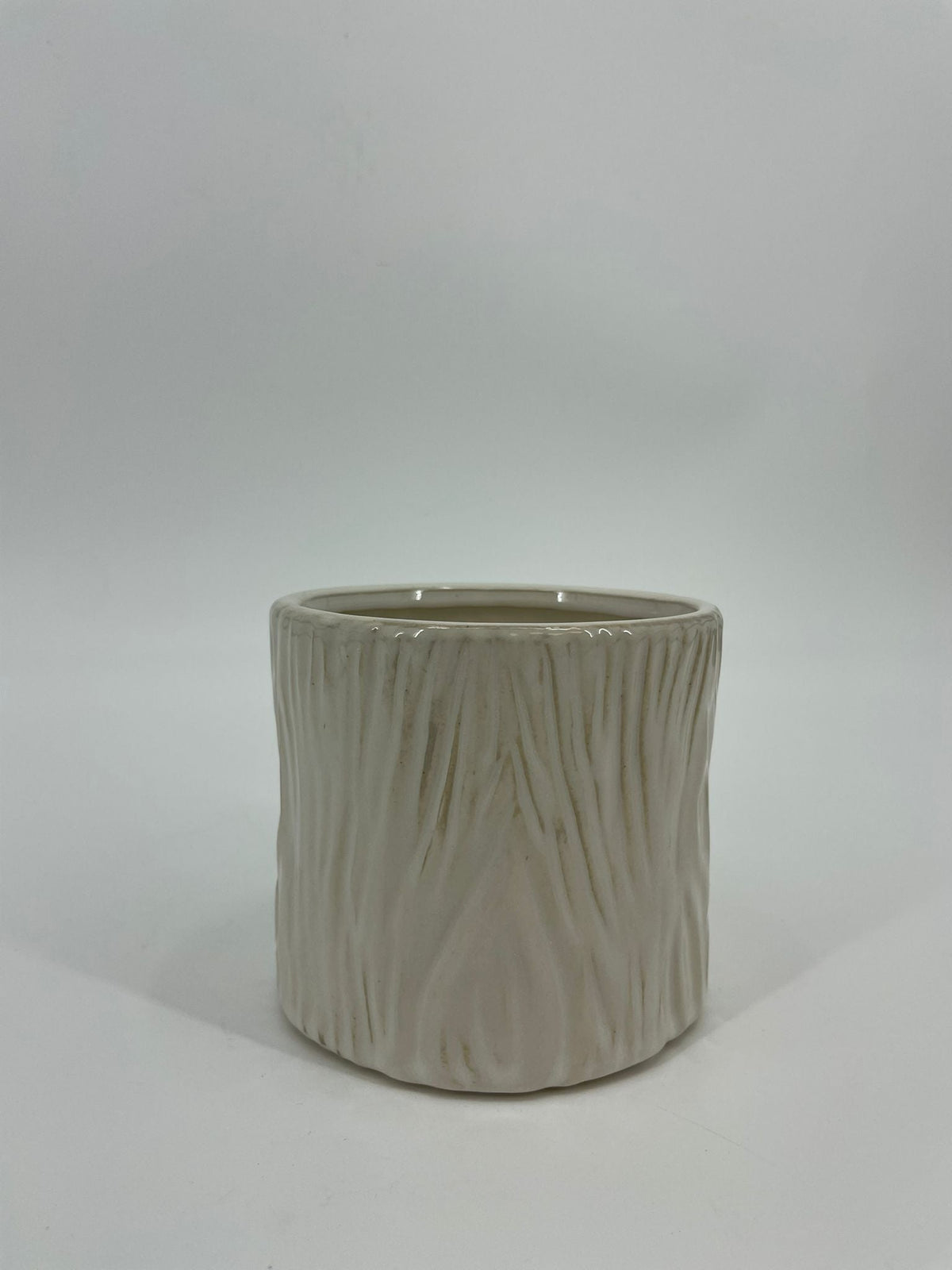 CB4036 CERAMIC TREE-BARK LOOK ROUND POT   D4.5x5.5"H