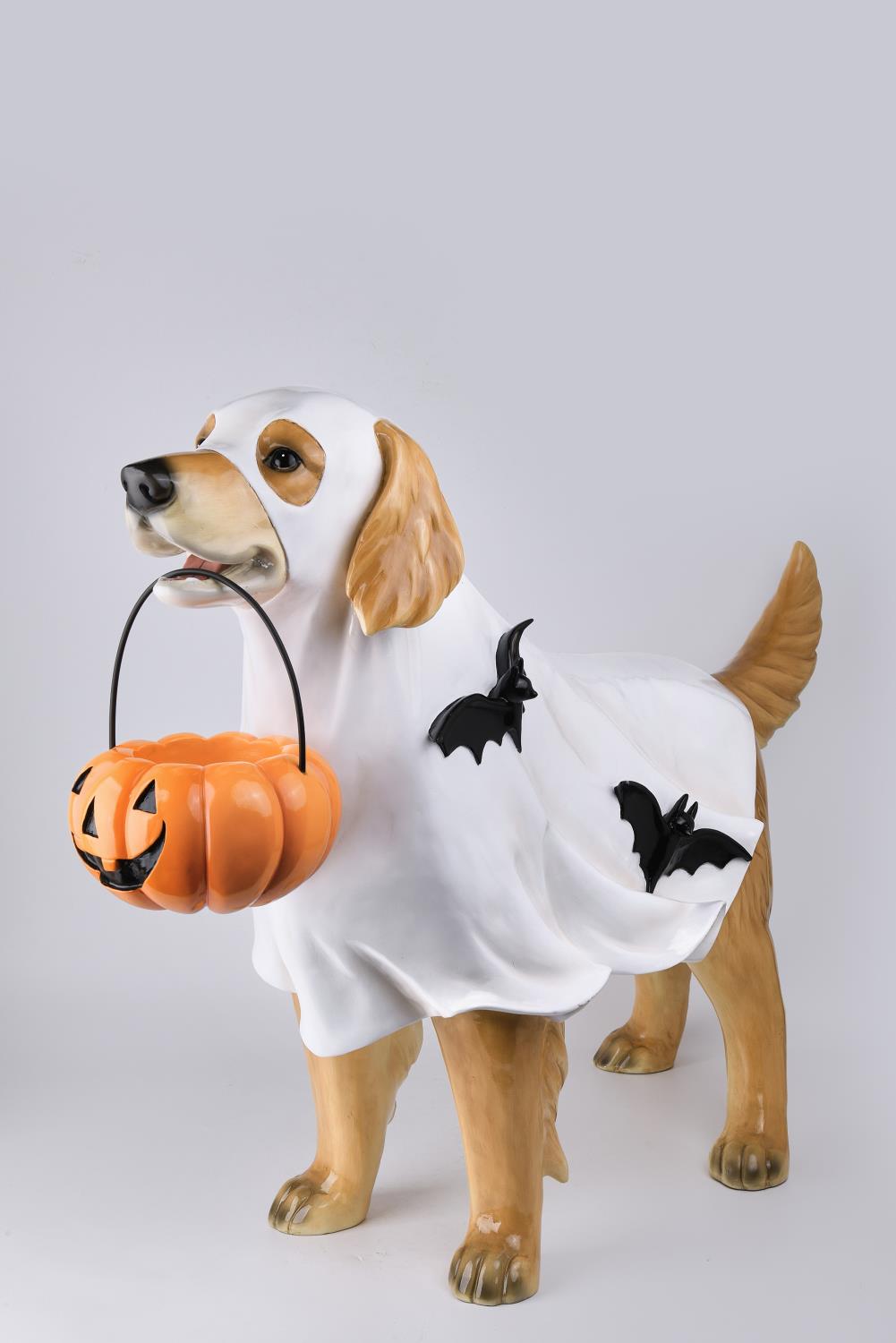 HR10001 GOLDEN RETRIEVER GHOST w/PUMPKIN BKT,31"