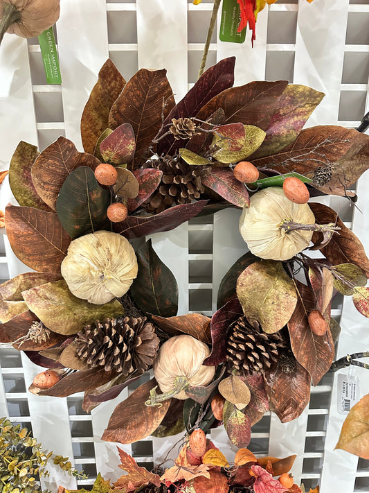 AU10094 PUMPKIN/AGNOLIA LEAF WREATH 24in