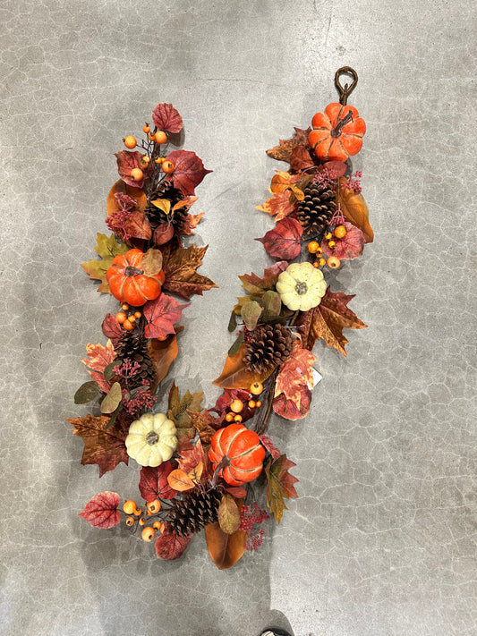 AU10092 PUMPKIN/PCONE/MAPLE GARLAND 6'