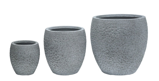 IP50023 FIBRECLAY ROUND PLANTER w/LINE S/3
