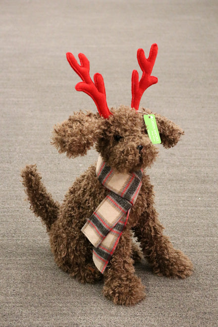 XM12479 POODLE w/REINDEER HORN & SCARF,19in