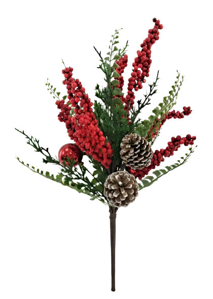 XM14039 MIXED FERN/BERRY/PINECONE BUSH 22"