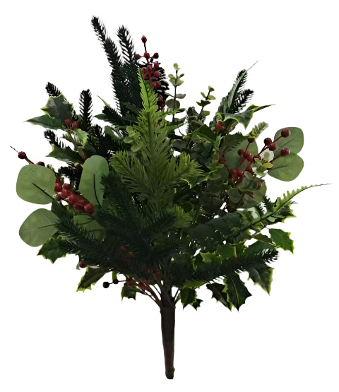 XM14044 MIXED PINE/HOLLY/BERRY/FERN BUSH 24"