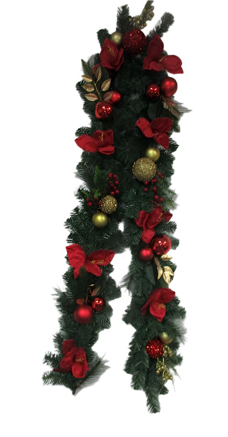 XM14061 MIXED PINE/ORNAMENT/AMARYLLIS GARLAND 9'