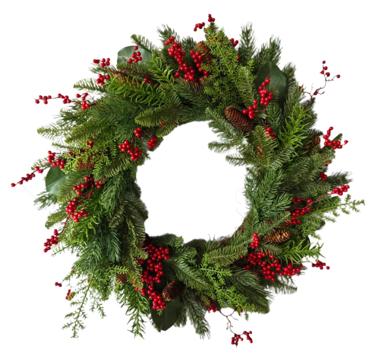 XM14165 MIXED PINE/BERRY/PINECONE WREATH,28"