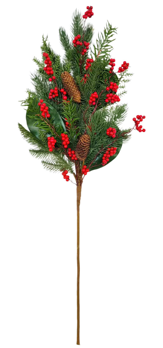 XM14166 MIXED PINE/BERRY/PINECONE SPRAY,34"