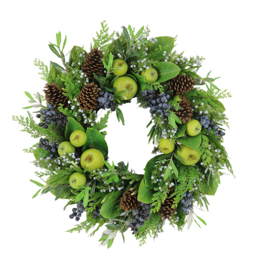 XM14186 MIXED PINE/APPLE/BERRY WREATH 28"