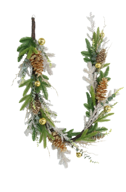 XM14210 MIXED PINE/MET PE PCONE/ORN GARLAND,6'