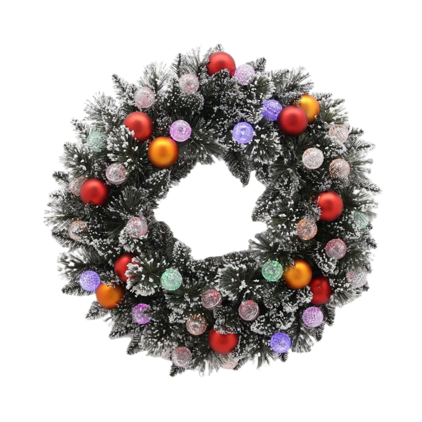 XM14222 SNOWY XMAS WREATH w/ORNx112T,30 LED,24"