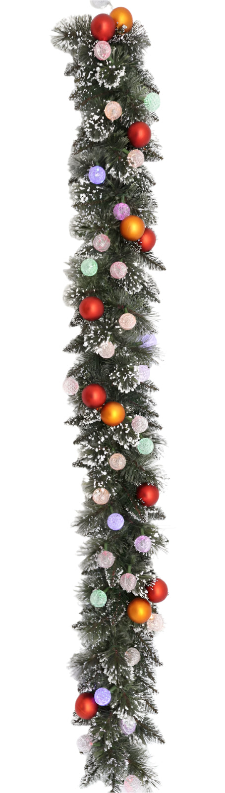 XM14224 SNOWY XMAS GARLAND w/ORNx144T,30 LED,D10"x6'