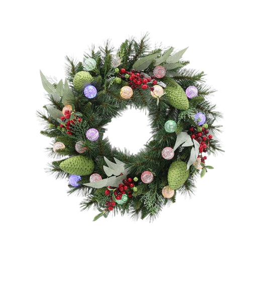 XM14229 MIXED XMAS WREATHx90T,20 LED,24"