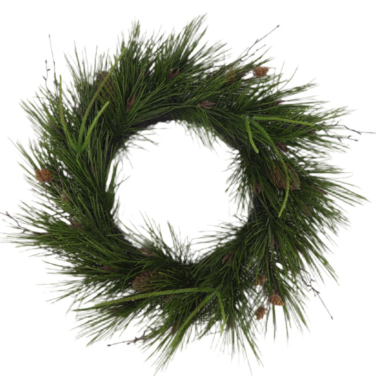 XM14348 MIXED NEEDLE PINE/PINECONE WREATH 22"