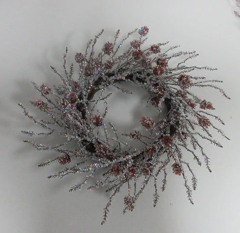 XM14458 ICY TWIG/PINECONE WREATH,18"
