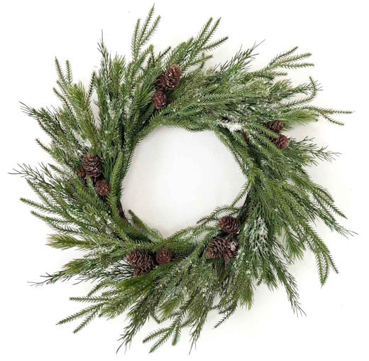 XM14504 MIXED PINE/PINECONE w/ICE WREATH,24"