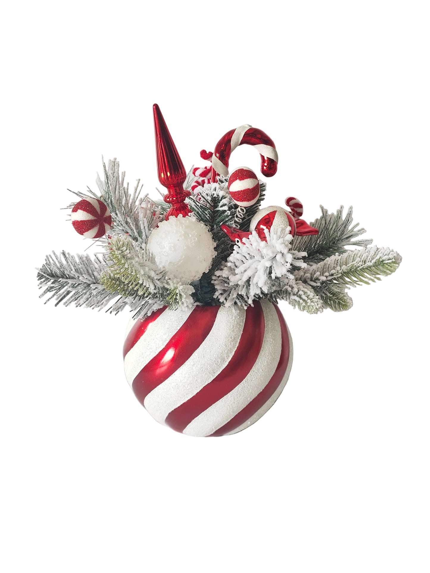 XM14675 POTTED MIXED FLOCKED PINE/ORN TREE,16"