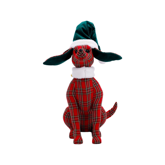 XM20060 PLAID DOG w/XMAS HAT,19.5in-6P