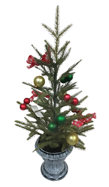 XM30081 MIXED PINE/ORN/BOW TREE ON URN 30"