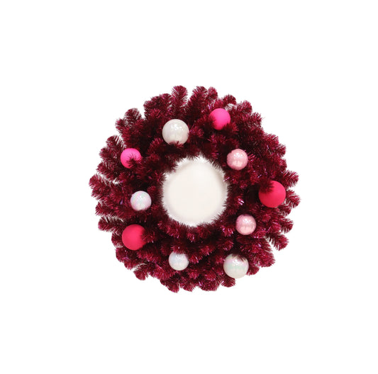 XM40167 TINSEL WREATH w/ORNAMENTS 30in