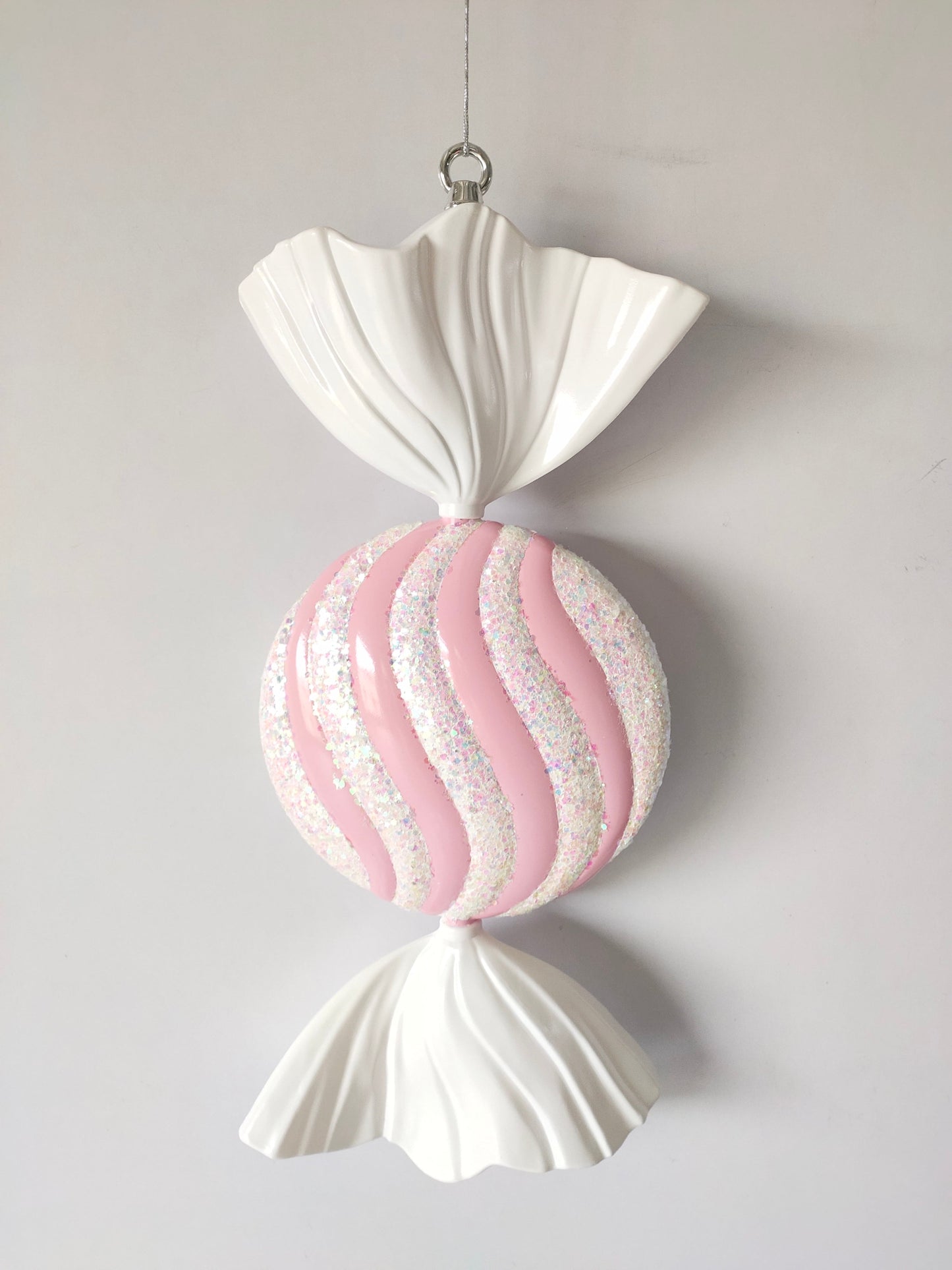XO1123 GLITTERED STRIPED CANDY ORN,19"
