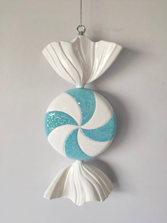 XO1125 GLITTERED SWIRL CANDY ORN,19.5"