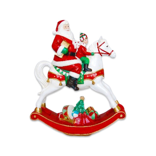 XR13032 RESIN SANTA/KID ON ROCK HORSE,14in