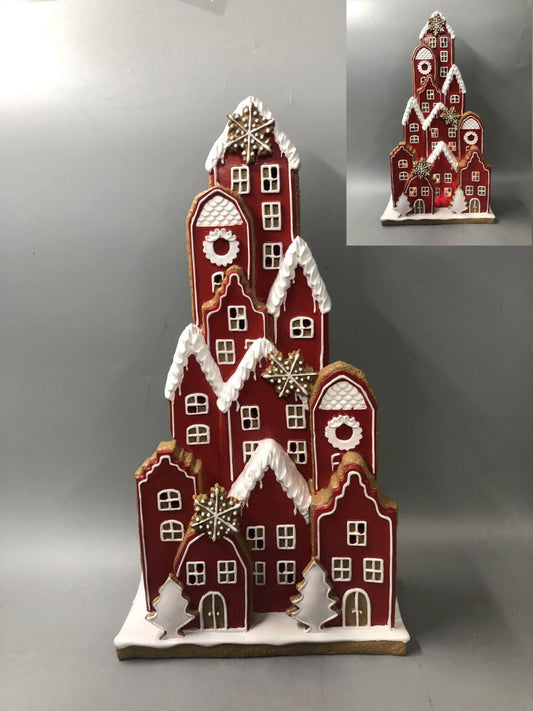 XR13089 RESIN LEDGINGERBREAD VILLAGE,18.5"