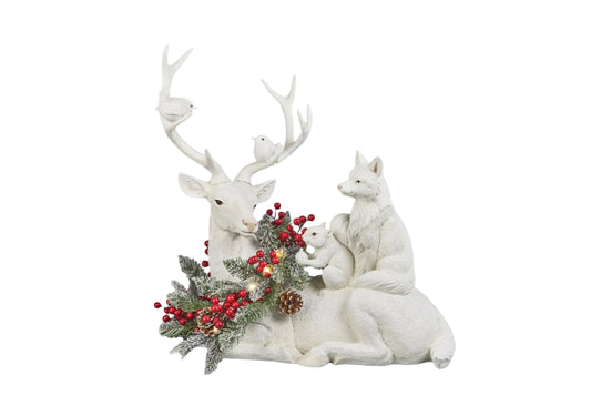 XR13135 LYING DEER w/WRTH/ANIMAL/LED 23"