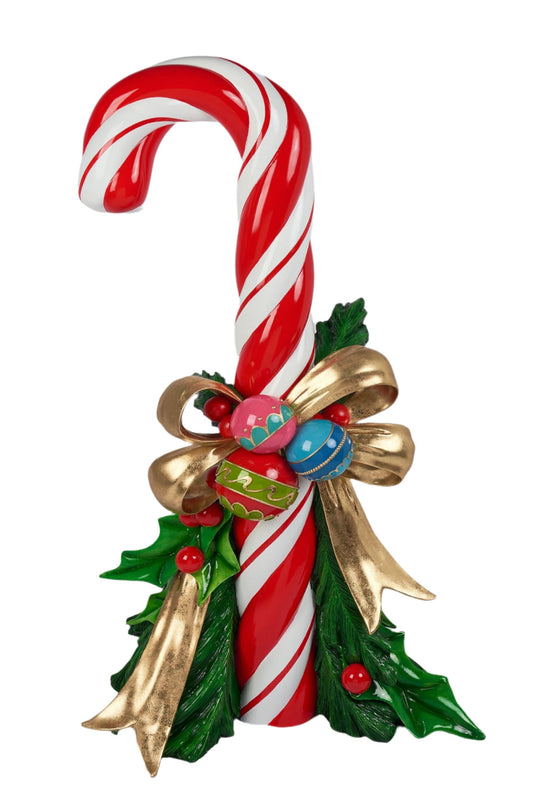 XR13148 RESIN CANDY CANE w/HOLLY/RIBBON 54"