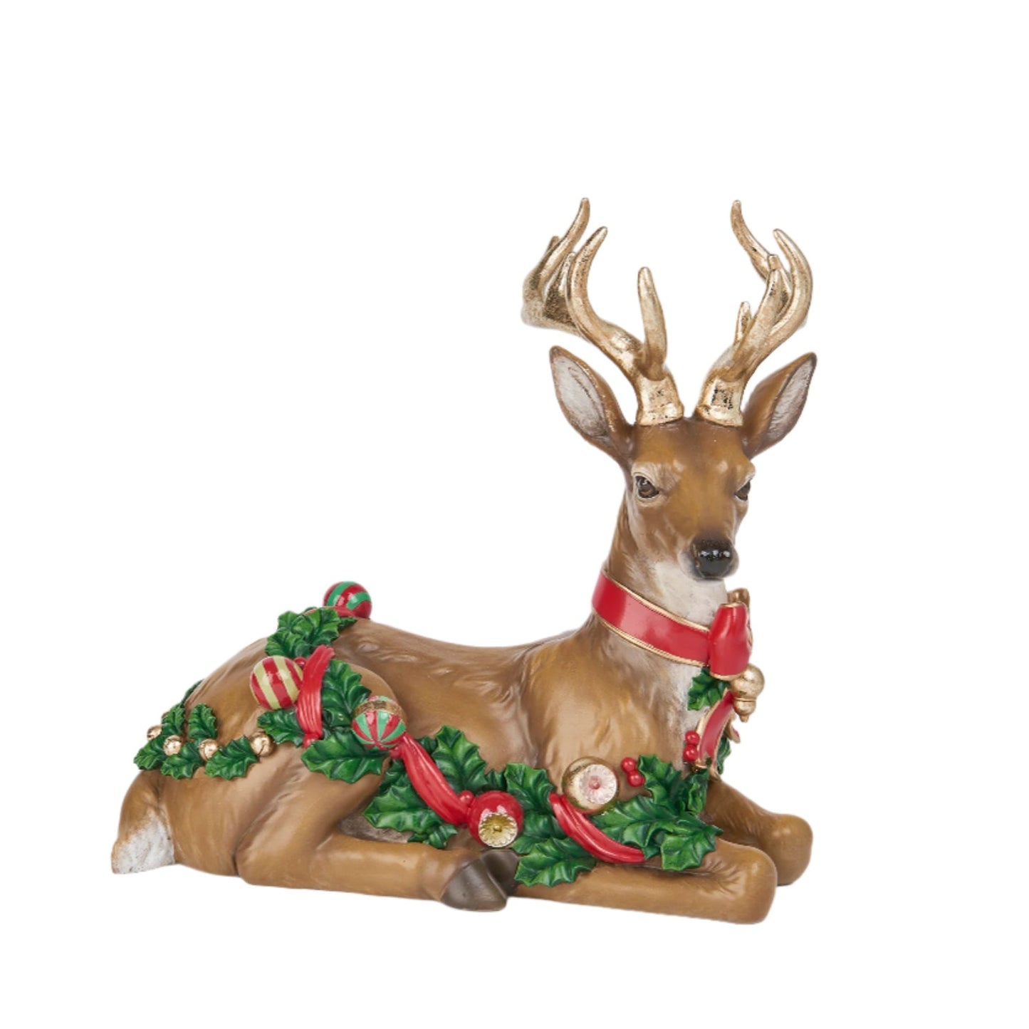 XR13154 RESIN SITTING REINDEER w/HOLLY 10.5"