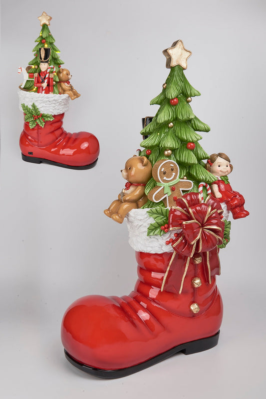 XR13165 RESIN SANTA BOOT/XMAS TREE w/LED 35.5"