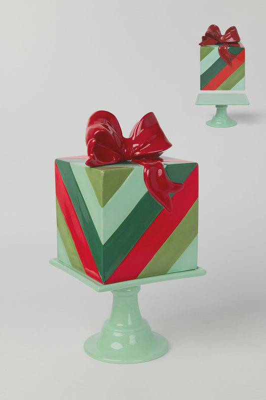 XR13184 RESIN SQ GIFT BOX ON STAND 14"