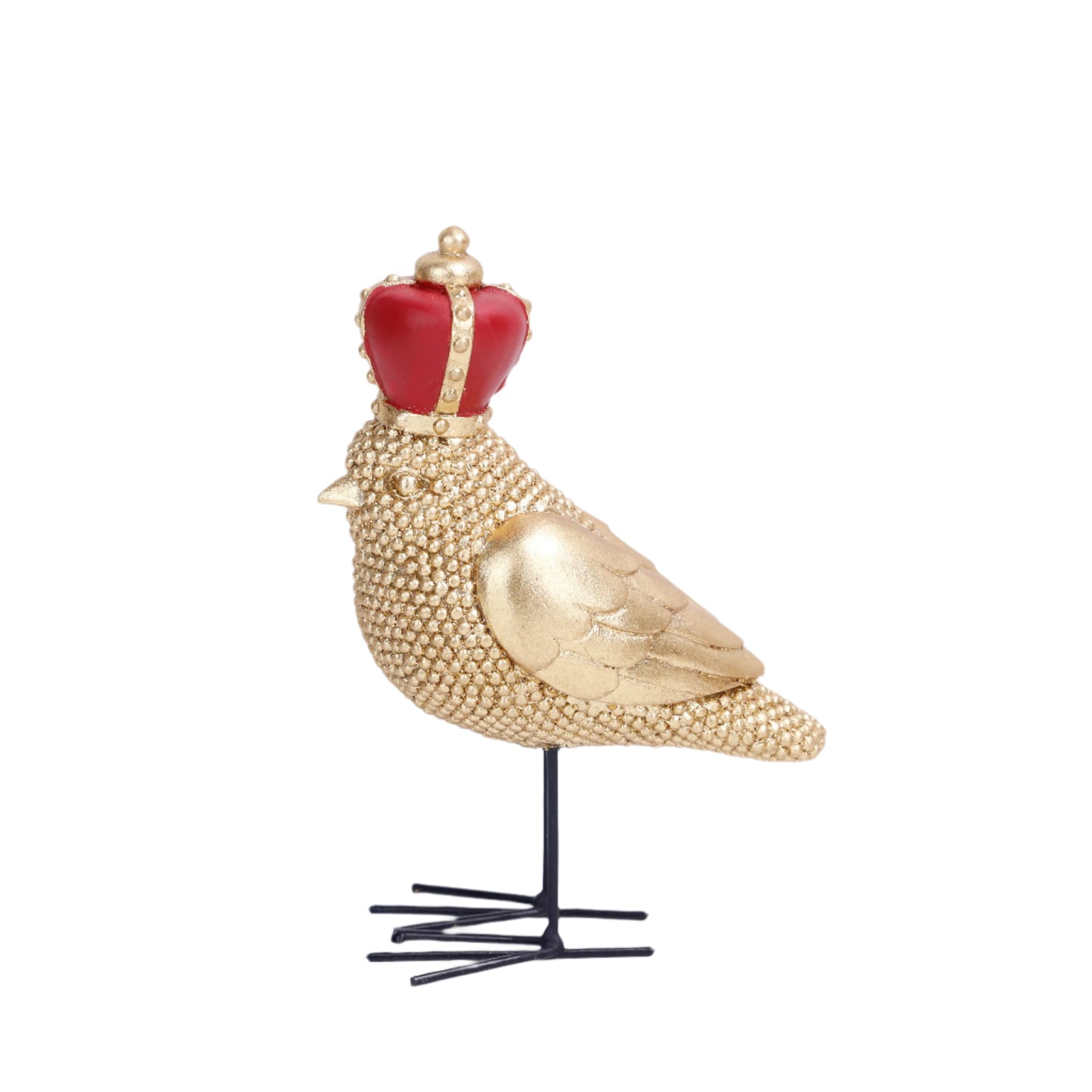 XR13229 RESIN BEADED BIRD w/RD CROWN 7.5"