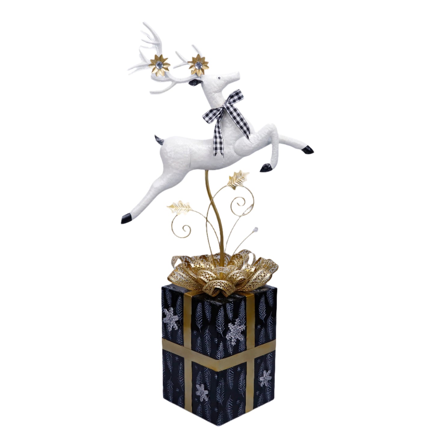 XR13247 METAL REINDEER ON SQ GIFT BOX 41"