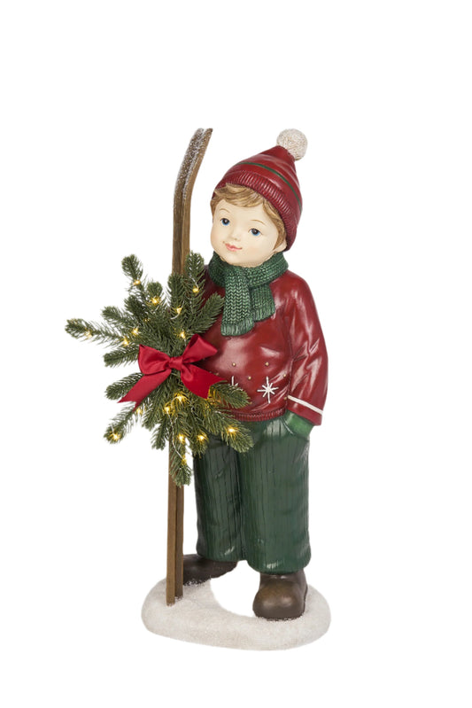 XR13251 RESIN BOY w/SKI/PINE/LED 19"