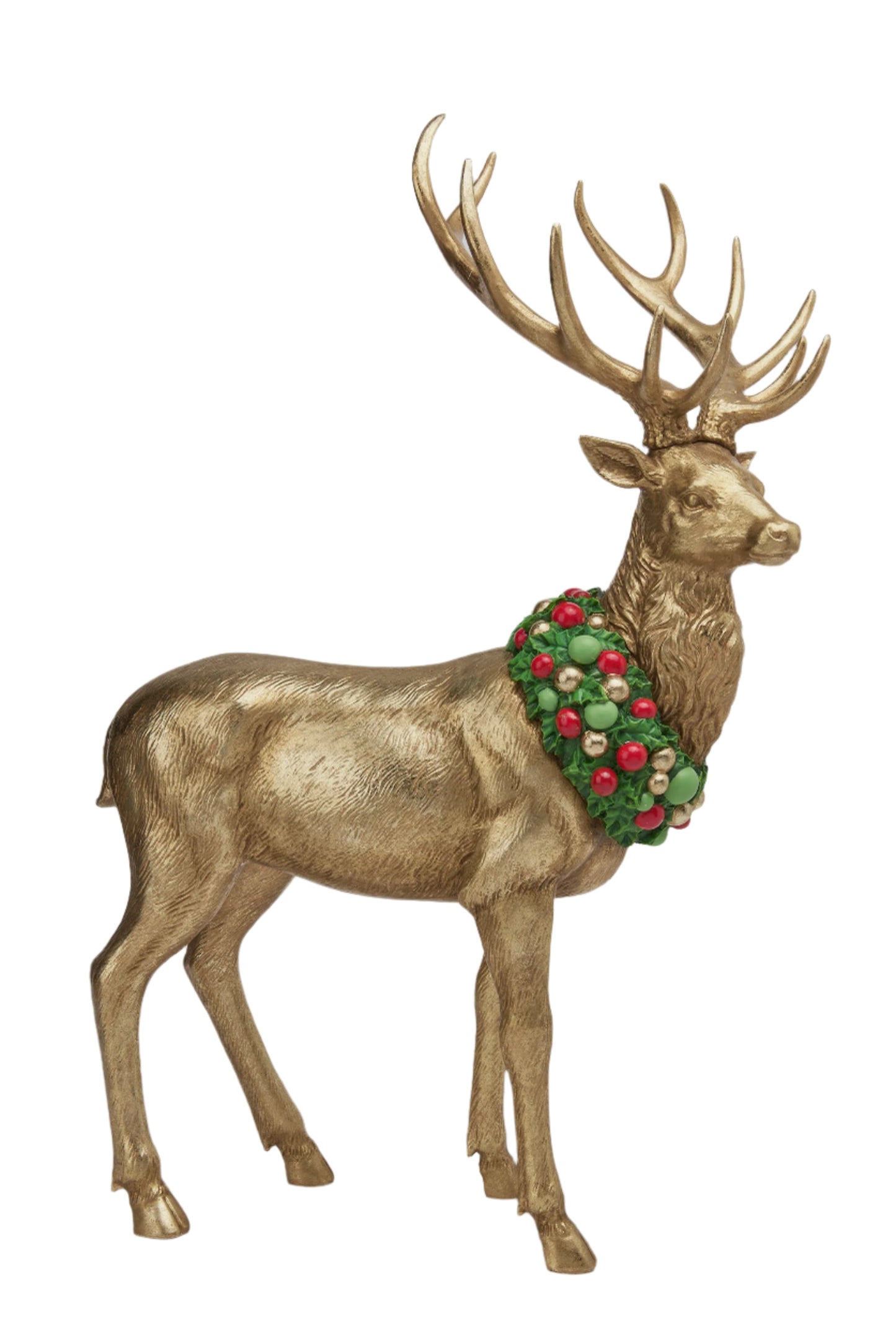 XR13256 RESIN STANDING REINDEER w/ORN/HOLLY 24.5"