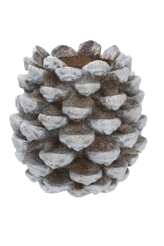 XR13302 RESIN FROSTED PINECONE C/HOLDER 7.5"