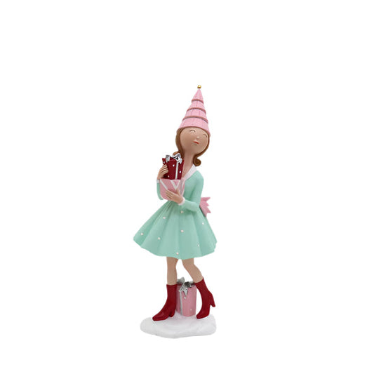 XR13321 RESIN GIRL w/XMAS BOX 14.5"