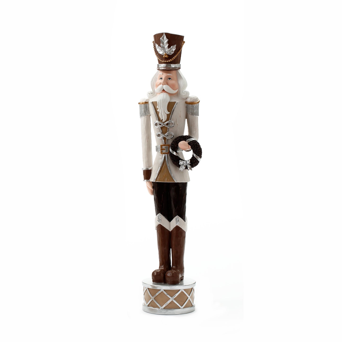 XR13326 RESIN WOODEN-LOOK NUTCRACKER w/WREATH 20.5"