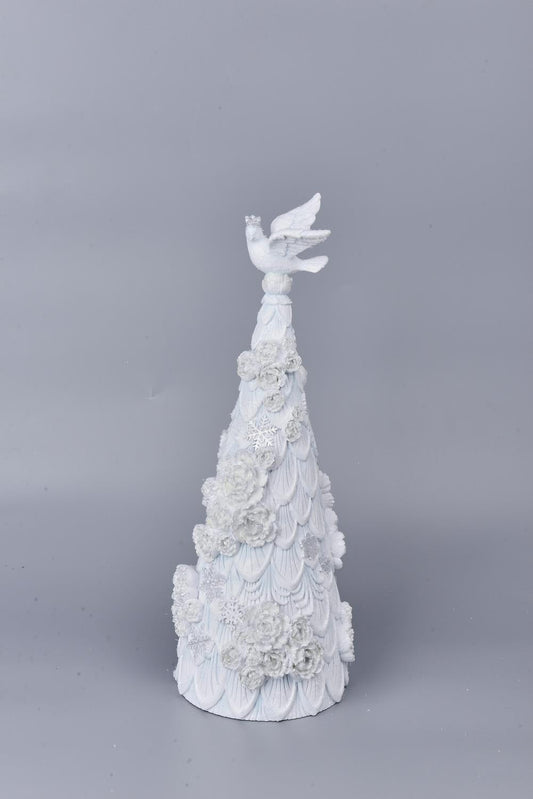 XR13368 RESIN FLORAL/DOVE CONE TREE,16"