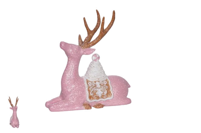 XR13393 RESIN SITTING REINDEER w/CAKE 9.5"