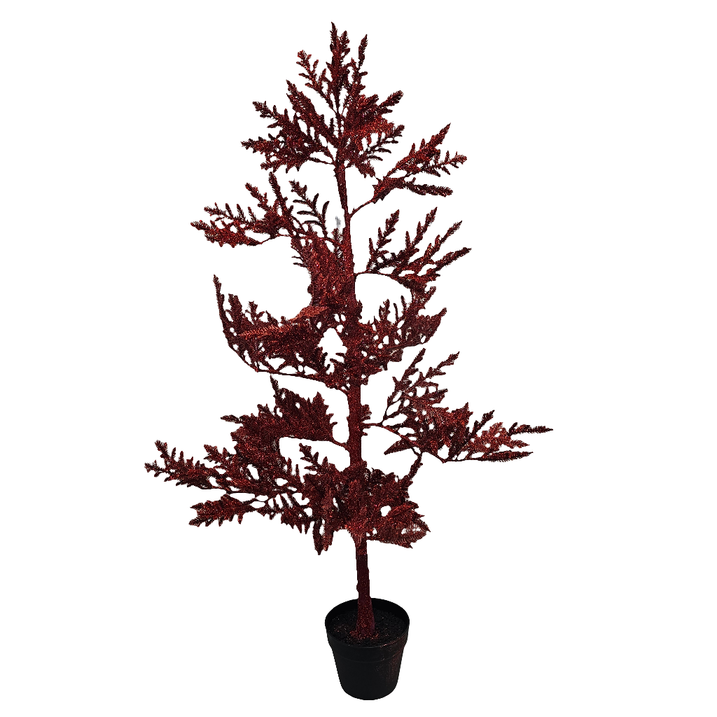 XM30050-PINE-TREE-W-BURLAP-5 POTTED GLITTERED PINE TREE, 4'